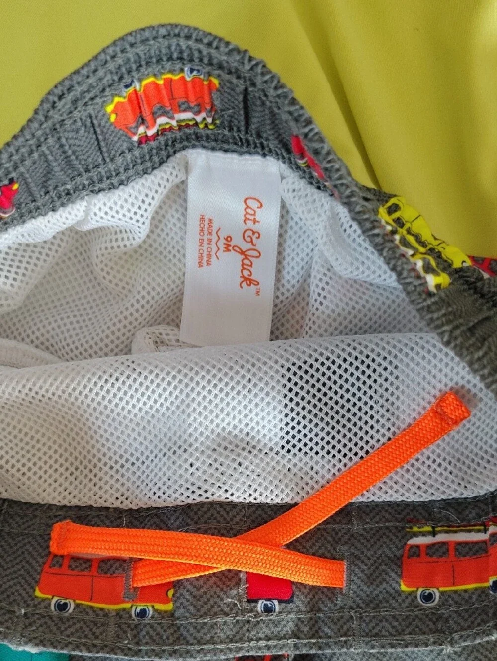 Cat & Jack Gray Swim Trunks with Multicolor Vans and Orange Drawstring